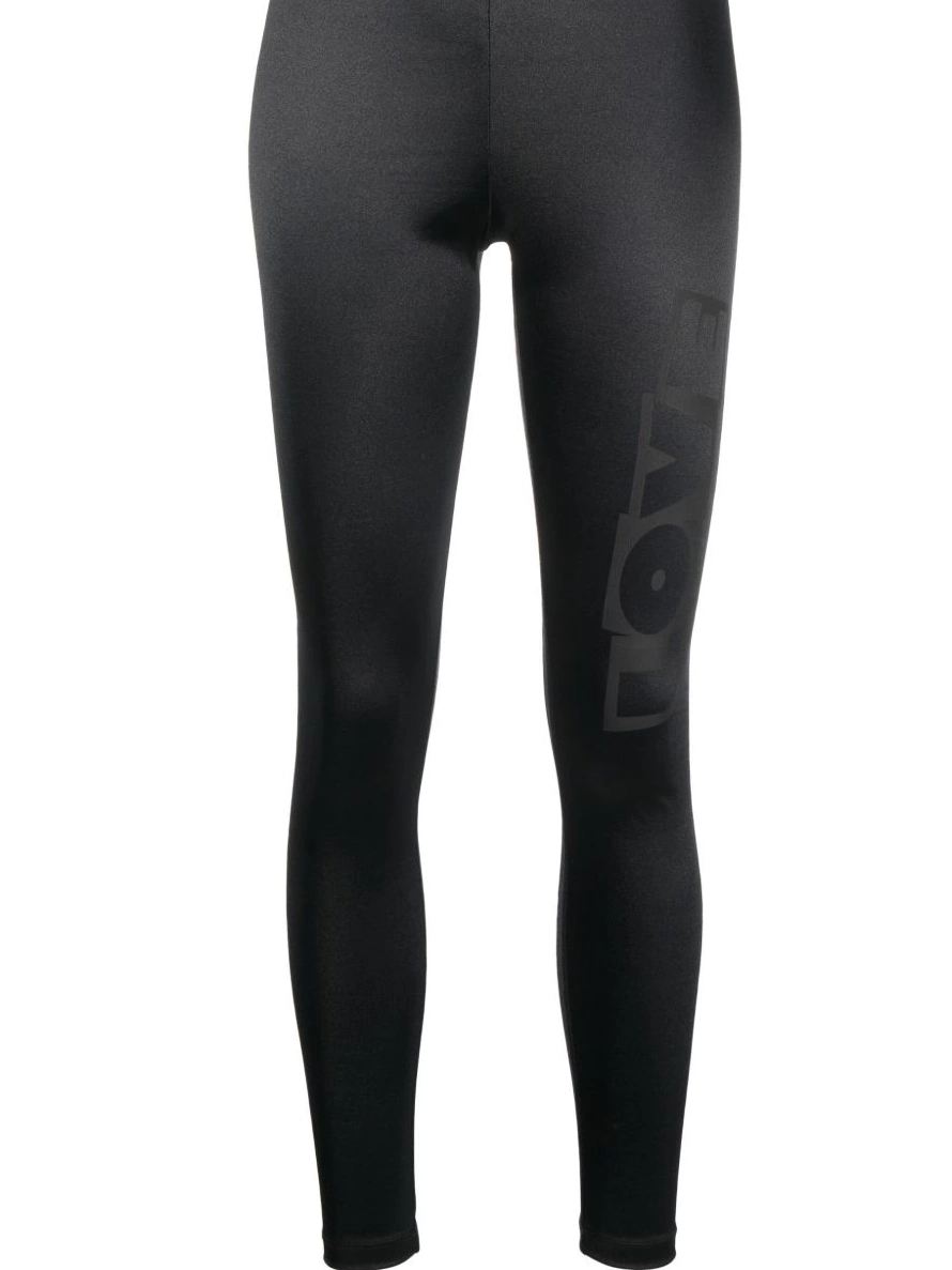 satin-finish leggings Women Love logo Moschino print 0324